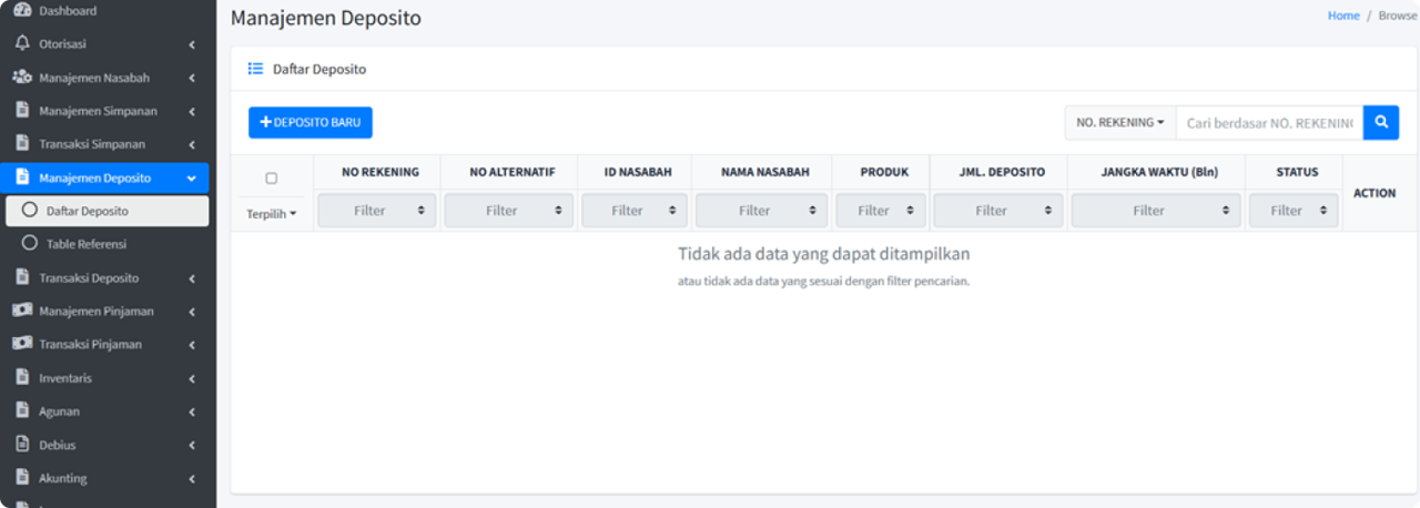 Menu Manajemen Deposito